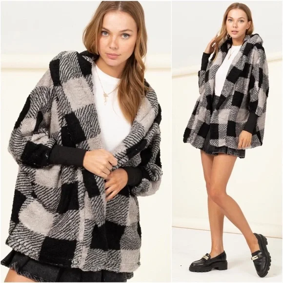 🍁LAST1️⃣🍁New Fall Soft Ultra Comfy Teddy Sherpa Open Cardigan Hooded Coat - Picture 1 of 4